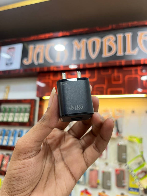 U&i Budget-27 Ultra Fast Charger Dual USB 12W with Cable – Black (6 Months Warranty)