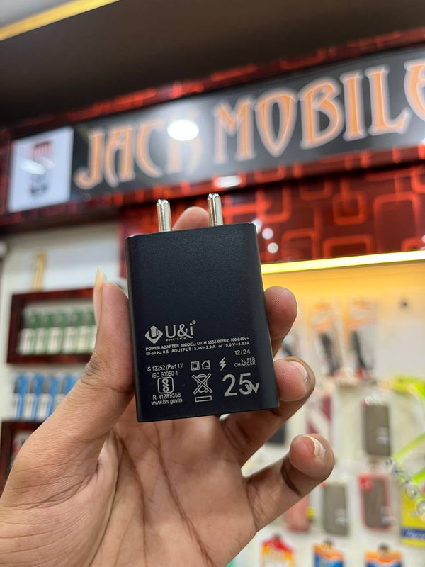 U&i 25W PD Fast Charger Adapter with USB-C to USB-C Cable (5A) – Black (6 Months Warranty)