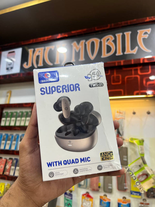 Brinton Superior TWS-21 True Wireless Earbuds | Quad Mic | ANC + ENC | 50Hrs Battery | 6 Month Warranty